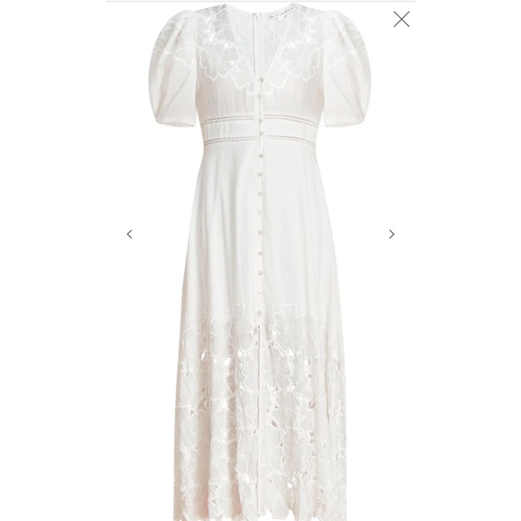NWT Veronica Beard Hope Eyelet Puff Sleeve White Maxi Dress, Size 14 - Picture 5 of 10